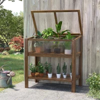 Outsunny Wooden Cold Frame Greenhouse, Garden Portable Raised Planter with Bottom Shelf for Outdoor Indoor Use, Brown(m-11)