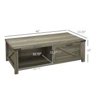 HOMCOM Farmhouse Coffee Table with Storage and Drawer, Rustic Coffee Table for Living Room, Open Shelf, Gray Oak(m-3)
