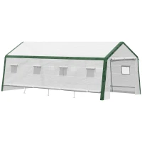 Outsunny 19.7' x 10' x 8' Outdoor Walk-in Greenhouse, Hot House with Mesh Windows, Bottom Vent, Zippered Door, PE Cover, Heavy Duty Steel Frame, White(m-8)