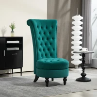 HOMCOM Retro High Back Armless Royal Accent Chair Fabric Upholstered Tufted Seat for Living Room, Dining Room and Bedroom, Green(m-10)