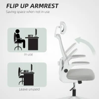 HOMCOM Mesh Office Chair, Ergonomic Desk Chair with Flip-up Armrest, Rotatable Headrest, Adjustable Lumbar Support, Gray(m-7)