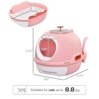 PawHut Cat Litter Box Toilet with Lid, Covered Litter Box with Scoop, Enclosed Drawer, and Skylight, Pink(m-3)