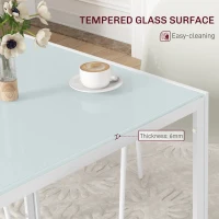 HOMCOM Square Kitchen Table for 2-4 People, Dining Table with Glass Top and Steel Legs for Dining Room, White(m-4)