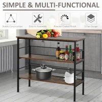 HOMCOM 3-Tier Console Table Industrial Style Storage Metal Wooden Shelf with a Robust Multi-Functional Design & Adjustable Feet, Black(m-5)