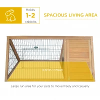 PawHut 46" x 24" Wooden A-Frame Outdoor Rabbit Hutch, Small Animal Cage, Bunny Hutch with Outside Run & Ventilating Wire, for Rabbits, Chickens, Ducks, Yellow(m-4)