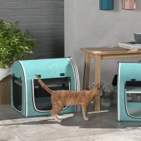 PawHut 39" Portable Soft 2 Sided Pet Cat Carrier with Divider, Two Compartment, Soft Cushions, & Storage Bag, Green(m-9)