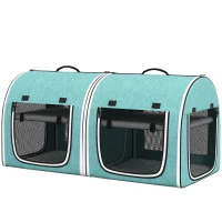 PawHut 39" Portable Soft 2 Sided Pet Cat Carrier with Divider, Two Compartment, Soft Cushions, & Storage Bag, Green(m-1)