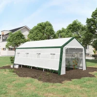 Outsunny 19.7' x 10' x 8' Outdoor Walk-in Greenhouse, Hot House with Mesh Windows, Bottom Vent, Zippered Door, PE Cover, Heavy Duty Steel Frame, White(m-10)