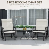 Outsunny 3-Piece Outdoor Gliders Set Bistro Set with Steel Frame, Tempered Glass Top Table for Patio, Garden, Backyard, Lawn, Cream White(m-4)