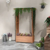 Outsunny Raised Garden Bed with Trellises and Roof for Climbing Plant Vine, Hanging Flowers, 70.75" Tall Outdoor Wood Planter Box with Drainage & Filter(m-10)