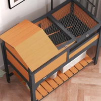 PawHut Tortoise Enclosure Tortoise House w/ Adjustable Lamp Holder, Storage Shelf, Removable Main House, Openable Lid, Yellow(m-9)