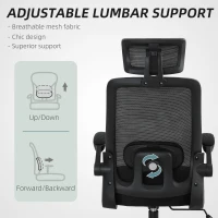 HOMCOM Mesh Office Chair, Ergonomic Desk Chair with Flip-up Armrest, Rotatable Headrest, Adjustable Lumbar Support, Black(m-5)