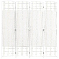 HOMCOM 4 Panel Folding Room Divider Portable Privacy Screen Wave Fiber Room Partition for Home Office White(m-1)