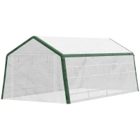 Outsunny 19.7' x 10' x 8' Outdoor Walk-in Greenhouse, Hot House with Mesh Windows, Bottom Vent, Zippered Door, PE Cover, Heavy Duty Steel Frame, White(m-11)