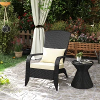 Outsunny Patio Wicker Adirondack Chair, Outdoor Rattan Fire Pit Chairs w/ Soft Cushions, Tall Backrest, Tilted Seat, Cream White(m-2)
