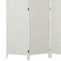HOMCOM Room Divider, 3 Panel Folding Privacy Screen, 6FT Tall Portable Weave Partition Wall Divider for Bedroom, White(m-9)