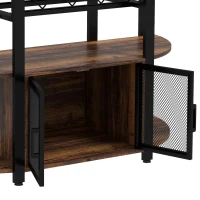 HOMCOM Wine Bar Cabinet with Charging Station, LED Lighted Liquor Cabinet with Wine Racks and Glass Holders, Rustic Brown(m-9)