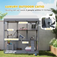 PawHut 81"H Catio Outdoor with Floor to Prevent Escaping & Easy Cleaning, for 2-4 Cats Kittens, Grey(m-4)