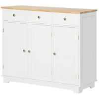 HOMCOM Modern Sideboard with Rubberwood Top, Buffet Cabinet with Storage Cabinets, Drawers and Adjustable Shelves, White(m-14)