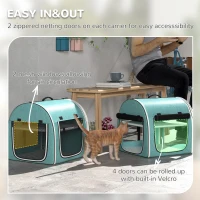 PawHut 39" Portable Soft 2 Sided Pet Cat Carrier with Divider, Two Compartment, Soft Cushions, & Storage Bag, Green(m-6)