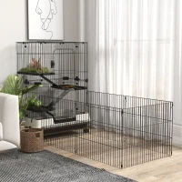 PawHut 45" 4-Level Small Animal Cage with Wheels, Black(m-8)