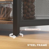 HOMCOM LED Wine Cabinet with Charging Station Glass Holders, Open Shelves, Rustic Brown(m-7)