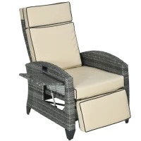 Outsunny Outdoor Recliner Chair with Cushions, Reclining Patio Lounge Chair with Adjustable Footrest, Armrests, Tray Table, Khaki(m-1)