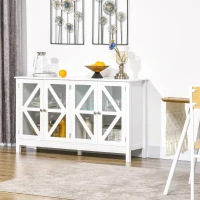 HOMCOM Sideboard, Buffet Cabinet with 4 Tempered Glass Doors and Adjustable Storage Shelf, Credenza, White(m-10)