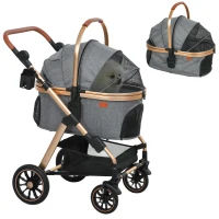 PawHut 3 in 1 Dog Stroller with Detachable Cabin, 4 Wheel Folding Lightweight Pet Stroller for Small Dogs, Gray(m-11)
