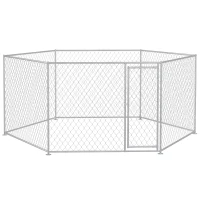 PawHut 13.4' x 11.5' x 5.6' Dog Kennel Outdoor for Medium and Large-Sized Dogs with Lockable Door, Silver(m-11)