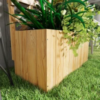 Outsunny Raised Garden Bed, Wooden Planter with Trellis, Hanging Roof, Plant Shelf, Drainage Holes and Bed Liner, Natural(m-8)
