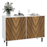 HOMCOM Sideboard Cabinet Kitchen Buffet Cabinet with Adjustable Shelves, 4 Chevron Doors and Pine Wood Legs, Brown(m-11)