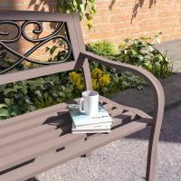 Outsunny 50" Outdoor Bench, Metal Garden Bench with Floral Pattern Backrest, Porch Bench with Slatted Seat for Park, Yard, Lawn, Brown(m-9)