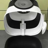 PawHut Dome Covered Cat Litter Box with Lid, White and Black(m-9)