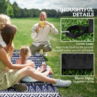 Outsunny Reversible Outdoor Rug, Waterproof Plastic Straw with Carry Bag, 8' x 10', Blue & White Geometric(m-8)