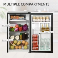 HOMCOM 3.2 Cu.Ft Mini Fridge with Freezer, Single Door Compact Refrigerator with Adjustable Thermostat, Shelf and Reversible Door for Bedroom, Dorm, Home Office, Energy Efficient, Black(m-5)