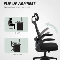 HOMCOM Mesh Office Chair, Ergonomic Desk Chair with Flip-up Armrest, Rotatable Headrest, Adjustable Lumbar Support, Black(m-7)