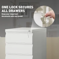 Vinsetto 3 Drawer Filing Cabinet with Lock, Steel Office Storage Cabinet with Hanging Bar for A4, Legal, Letter Files, White(m-6)