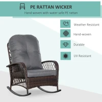 Outsunny Rattan Porch Rocker w/ Plush Cushion, Gray(m-4)