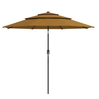 Outsunny 9FT 3 Tiers Outdoor Patio Umbrella with Crank, Push Button Tilt for Deck, Backyard and Lawn, Tan(m-11)