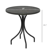 Outsunny 26" Round Patio Table, Outdoor Side Table with Steel Frame and Slat Tabletop for Garden, Backyard, Distressed Gray(m-3)