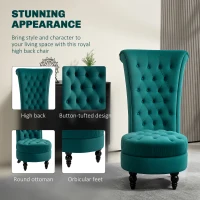 HOMCOM Retro High Back Armless Royal Accent Chair Fabric Upholstered Tufted Seat for Living Room, Dining Room and Bedroom, Green(m-4)