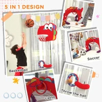 Qaba Adjustable Height 4.4-5 ft Kids Basketball Hoop, 5 in 1 Design, for Indoor Use, Red(m-5)