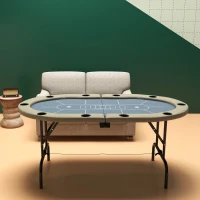 Soozier Foldable Poker Table Blackjack Texas Holdem Poker Game Table with Cup Holders, 70" Oval, Blue(m-10)