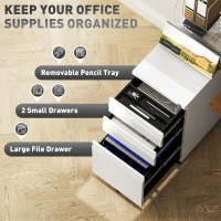 Vinsetto 3 Drawer Filing Cabinet with Lock, Steel Office Storage Cabinet with Hanging Bar for A4, Legal, Letter Files, White(m-4)