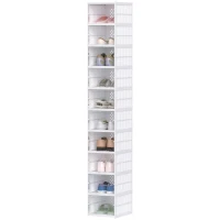 HOMCOM Stackable Plastic Shoe Boxes, 10 Pack Foldable Shoe Storage Boxes with Clear Door, No Assembly, Fit Size 10, White(m-1)