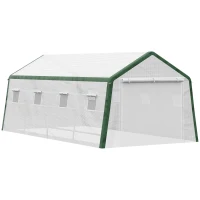 Outsunny 19.7' x 10' x 8' Outdoor Walk-in Greenhouse, Hot House with Mesh Windows, Bottom Vent, Zippered Door, PE Cover, Heavy Duty Steel Frame, White(m-1)