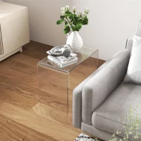 HOMCOM Modern Acrylic End Table, Waterfall Side Table with Rounded Edges and Storage for Small Spaces, 21" x 12" x 21", Clear(m-7)