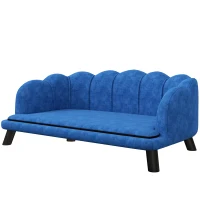 PawHut Pearl Design Pet Sofa for Medium and Large Sized Dogs, Pet Bed with Cushion and Solid Wood Legs, Dark Blue(m-1)