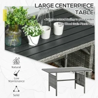 Outsunny 7 Piece Rattan Patio Furniture Set, Outdoor L-Shaped Sectional Sofa Conversation Set with Cushions, Storage, Dark Blue(m-6)
